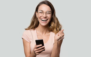 happy girl with smartphone