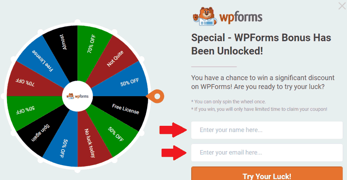 WP Forms spin the wheel