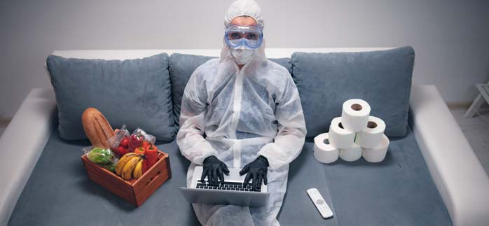 woman coronavirus prepared sitting on a couch