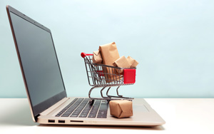 online shopping cart with packages