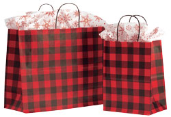 red plaid gift bags