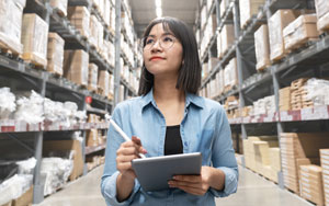 woman in warehouse