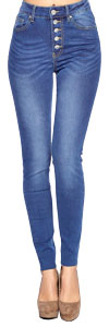High Rise Solid Five Buttons Skinny Jeans