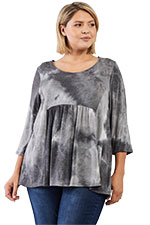 Grey Multicolor Tie-Dye Midi Sleeve Relaxed Flare Shirt