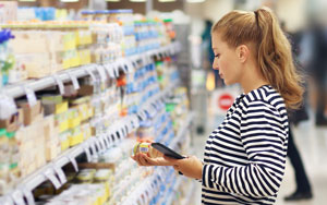 woman checking item