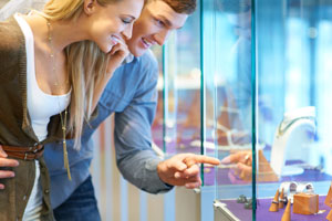 couple looking at retail display