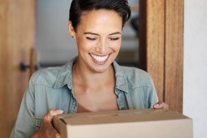 woman with subscription box