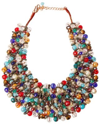 Multi Color and Hematite Bead Copper Bib Necklace