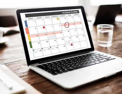 Marketing calendar on laptop screen